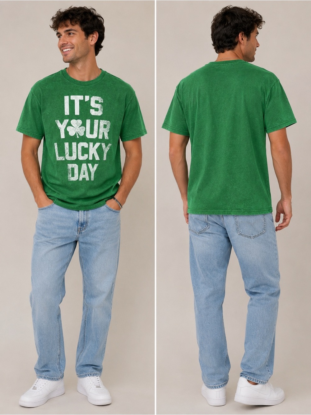 MAD ENGINE Men’s/Unisex Green Lucky Day Shamrock Graphic T-Shirt